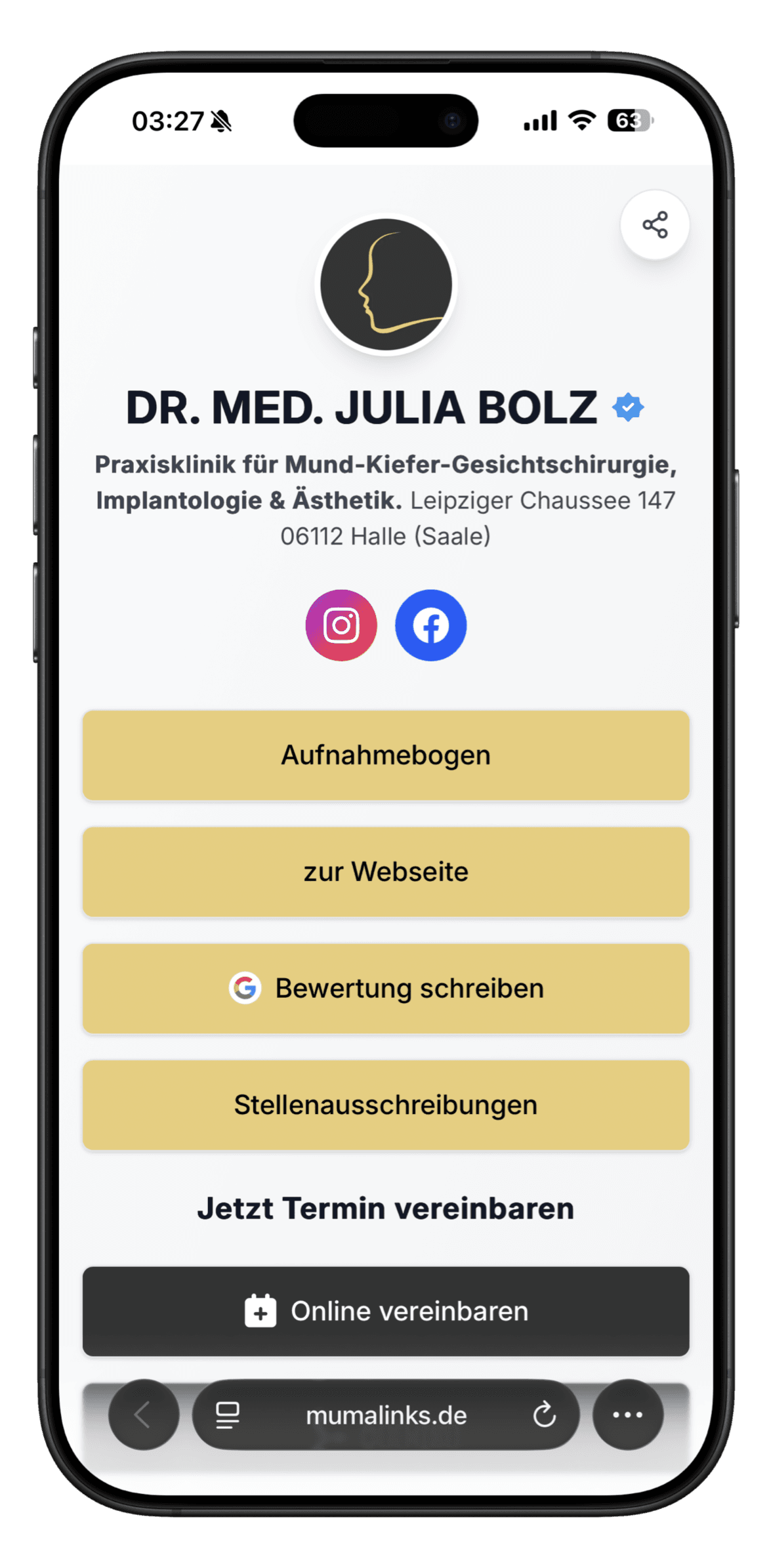 mumalinks profile on smartphone