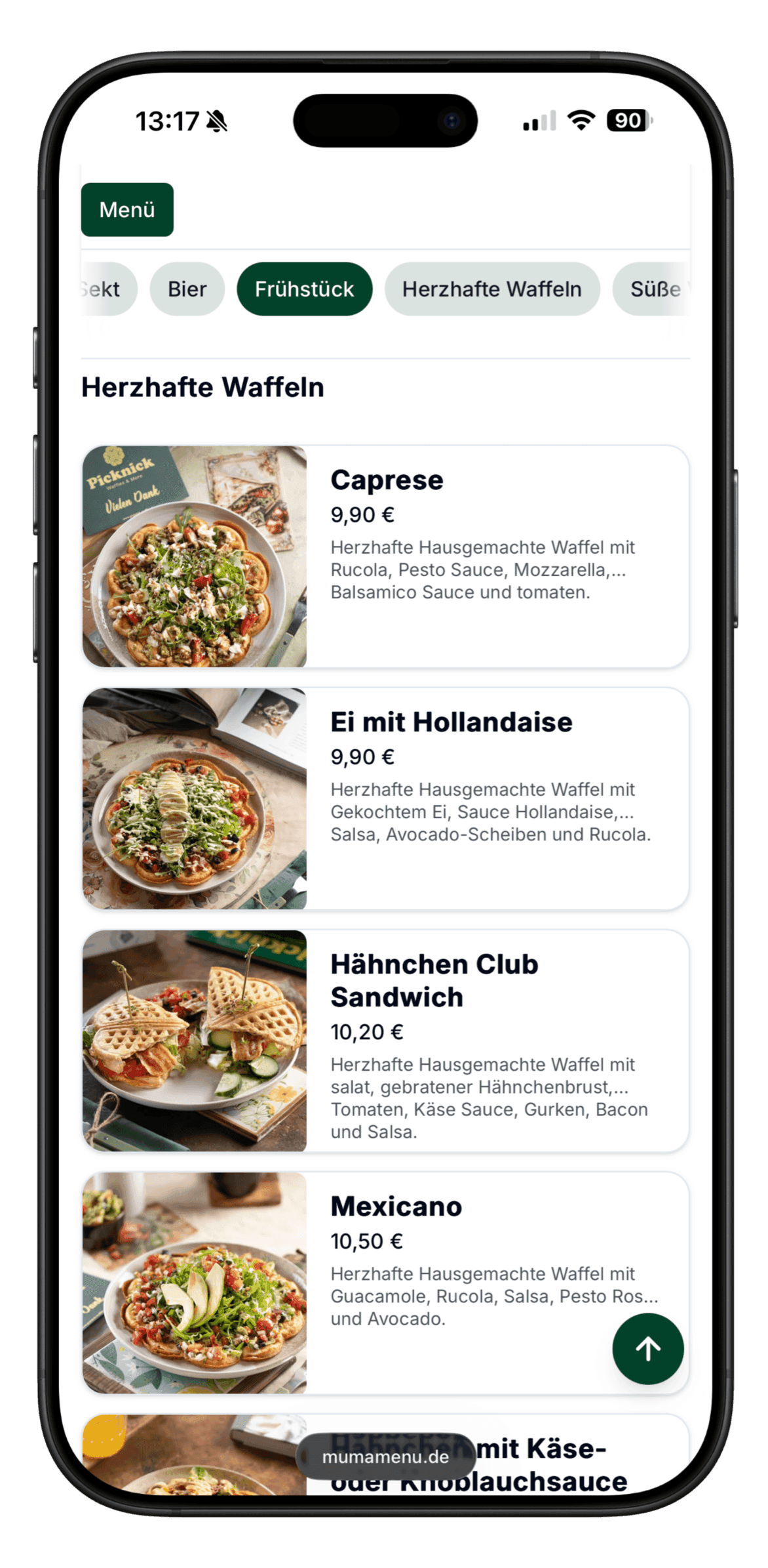 mumamenu menu on smartphone