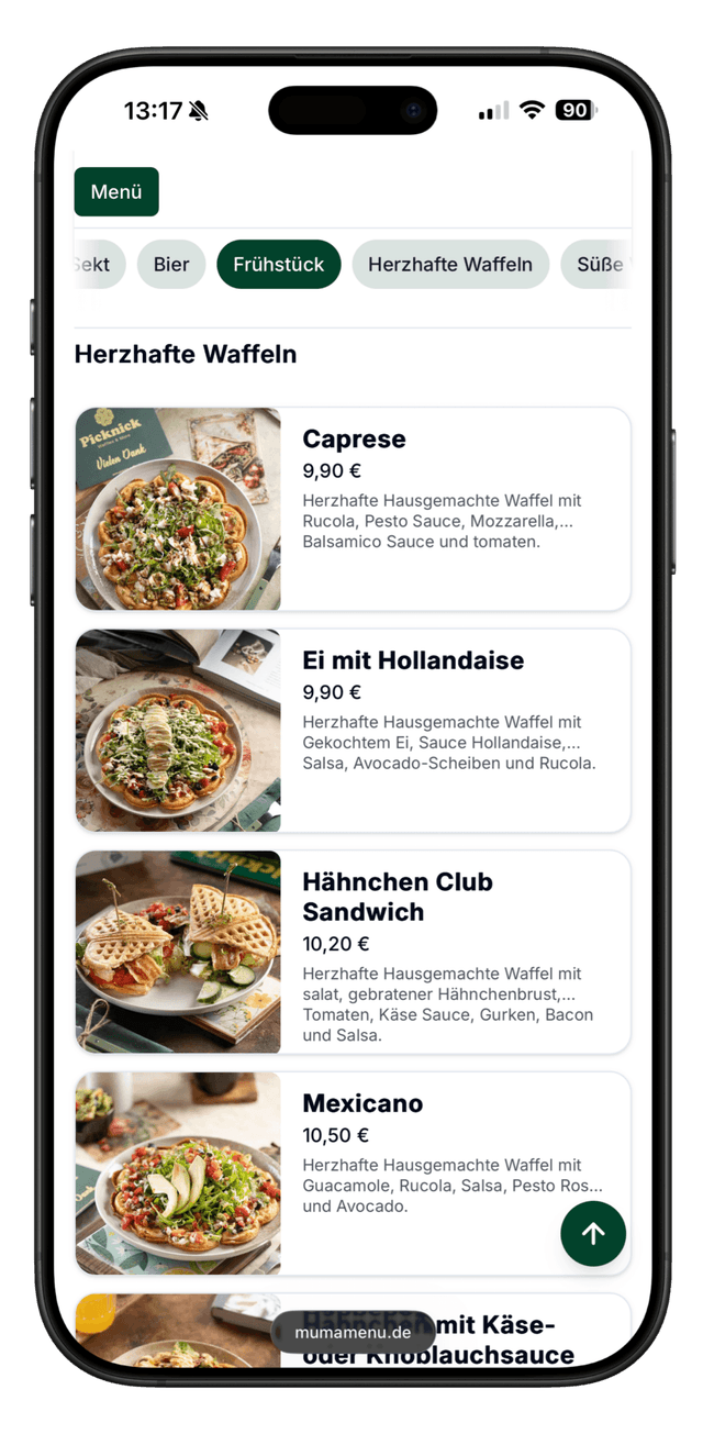mumamenu Speisekarte auf Smartphone